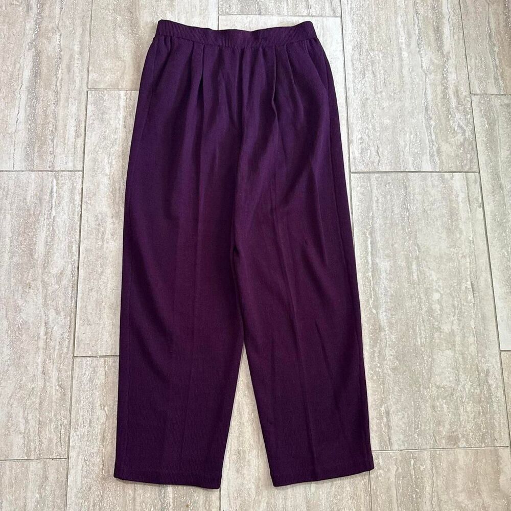 St John Santana knit Wool blend Pants relaxed Purple Sz 12 HiRise Minimalist